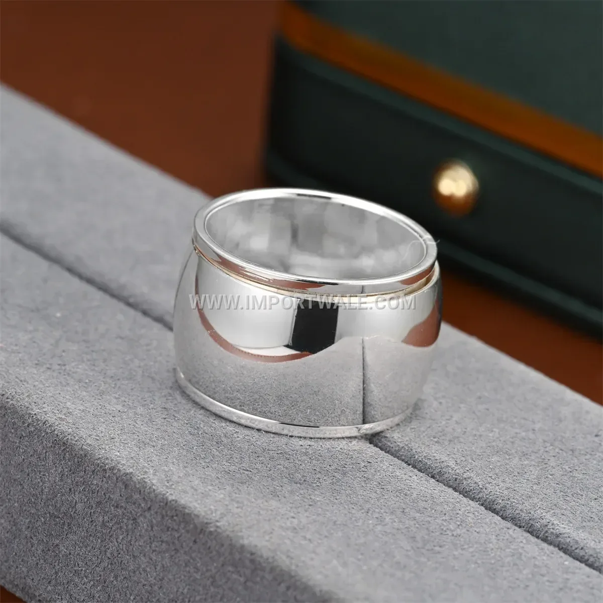 Wide Curved Silver Plated Spinner Band Ring