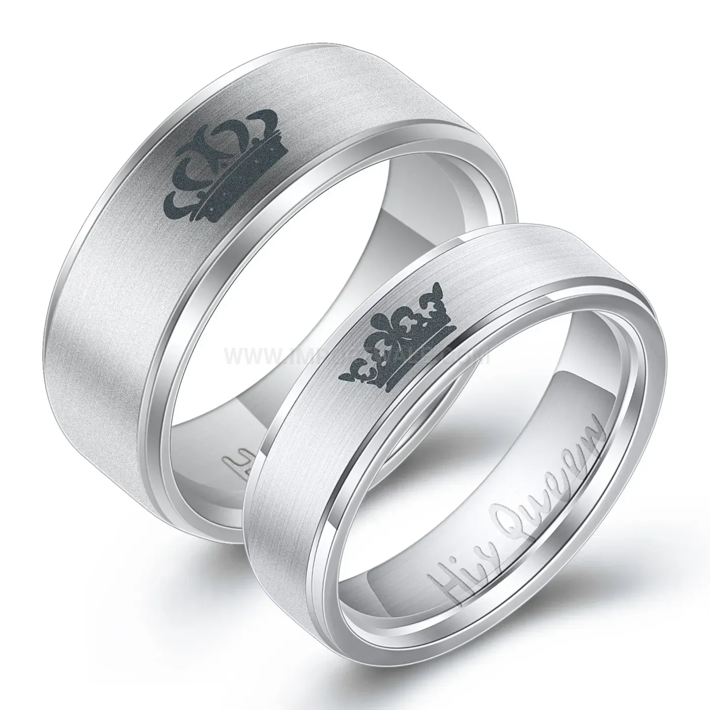 Trendy Laser Engraved King Queen Stainless Steel Couple Band