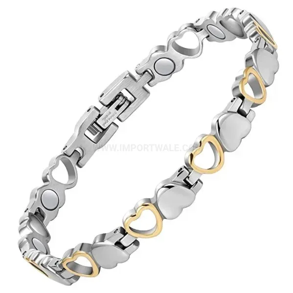 Chic Heart Cutout Bio Magnetic Energy Bracelet in Two Tone Steel