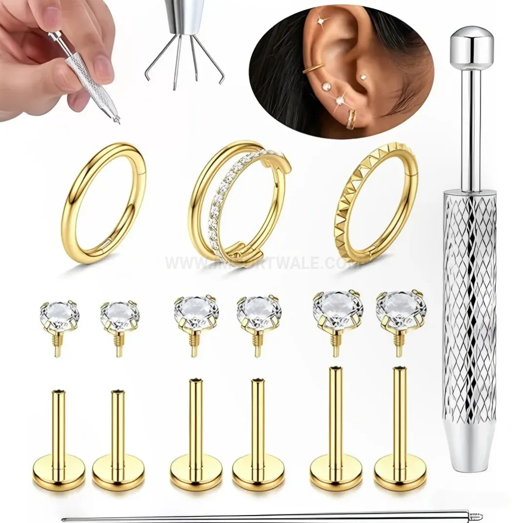 Stylish Sleek Geometric Stainless Steel Body Piercing Stud Set