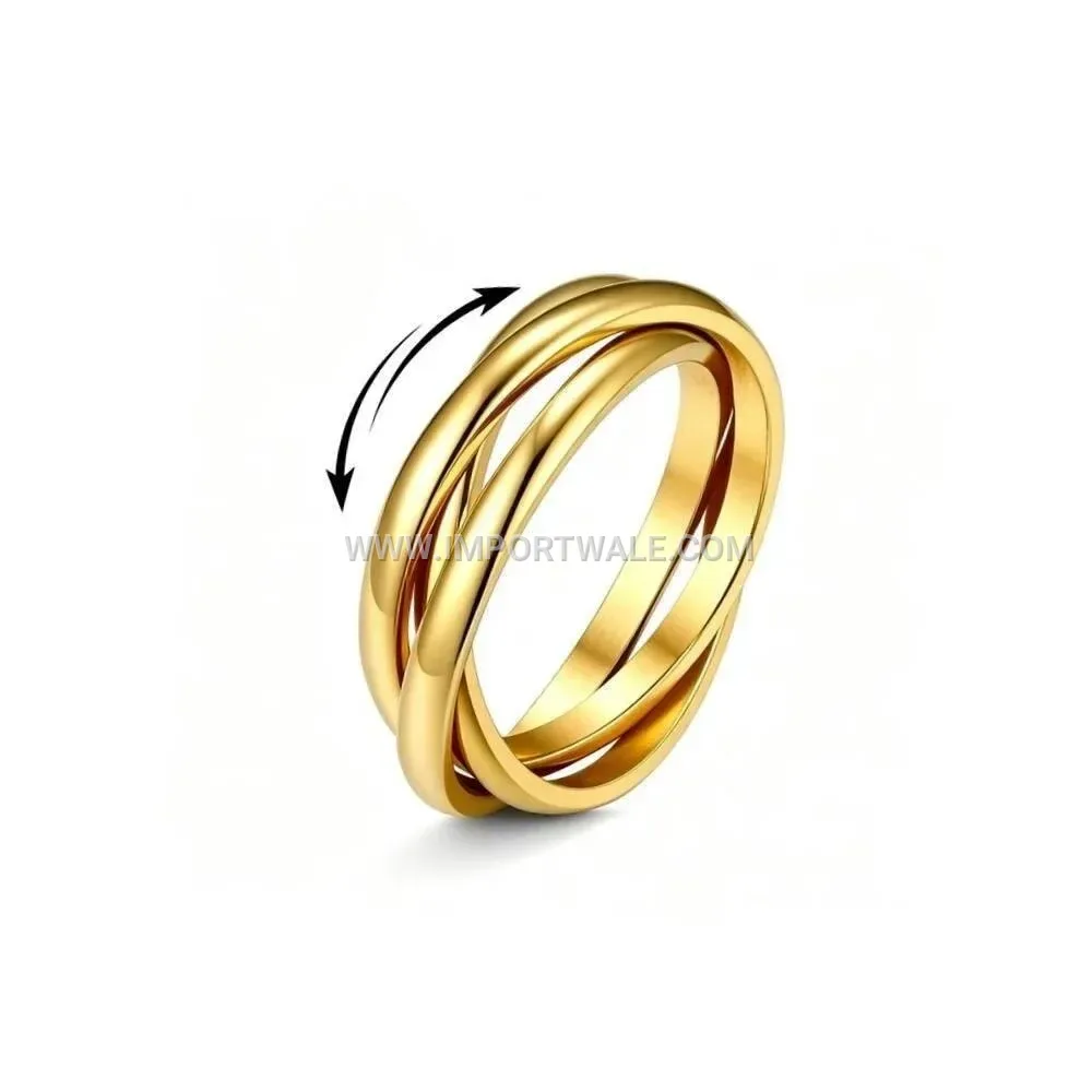 Gold Plated Stainless Steel Spinning Crystal Band Ring