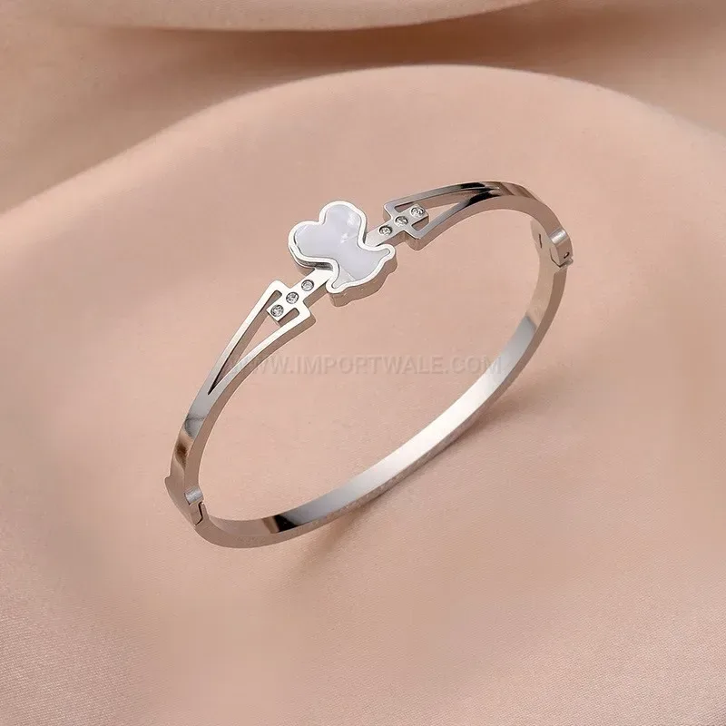 Chic Bear Shell Charm Titanium Steel Bangle Bracelet