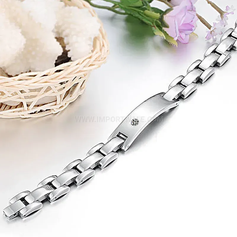 Fashion Rhinestone-Embellished Titanium Steel Bio Magnetic Couples Bracelet