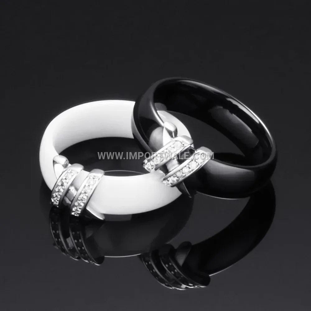 Double X Motif Ceramic Stainless Steel Ring