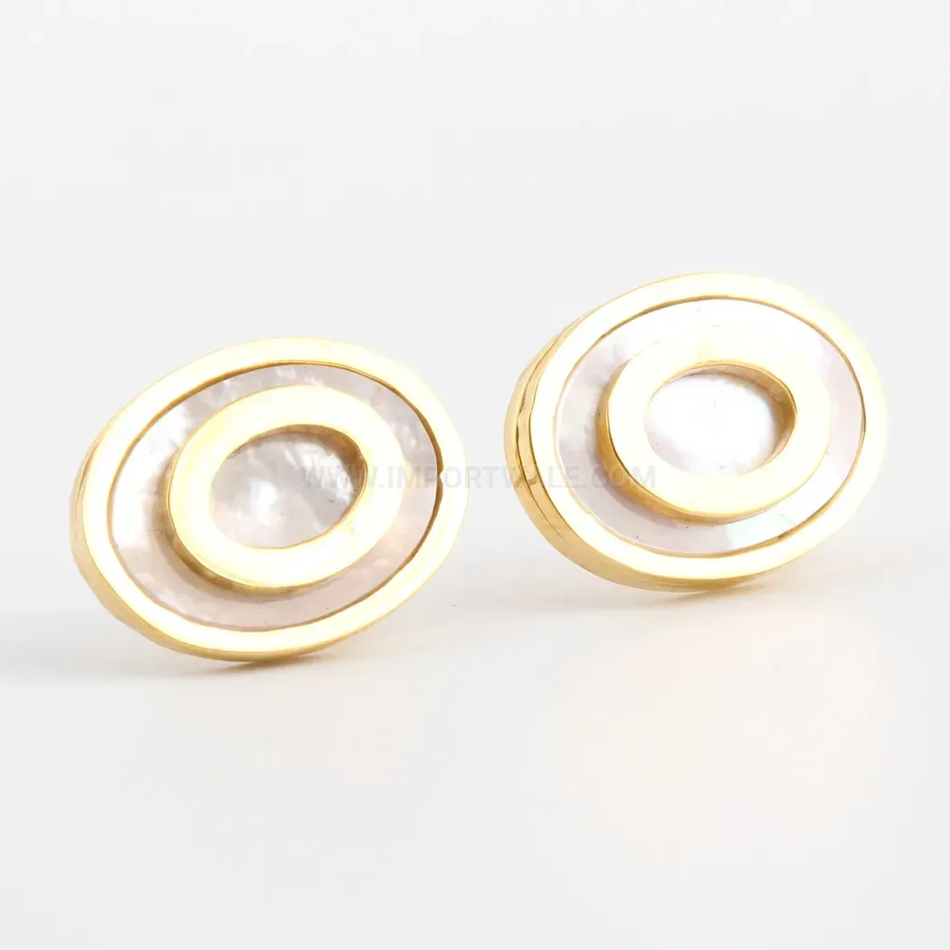 Modern Gold Plated Stainless Steel Layered Round Shell Stud Earrings