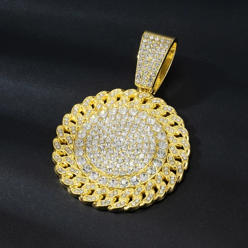 Designer Rhinestone Round Disc Medallion Pendant for Heavy Chain