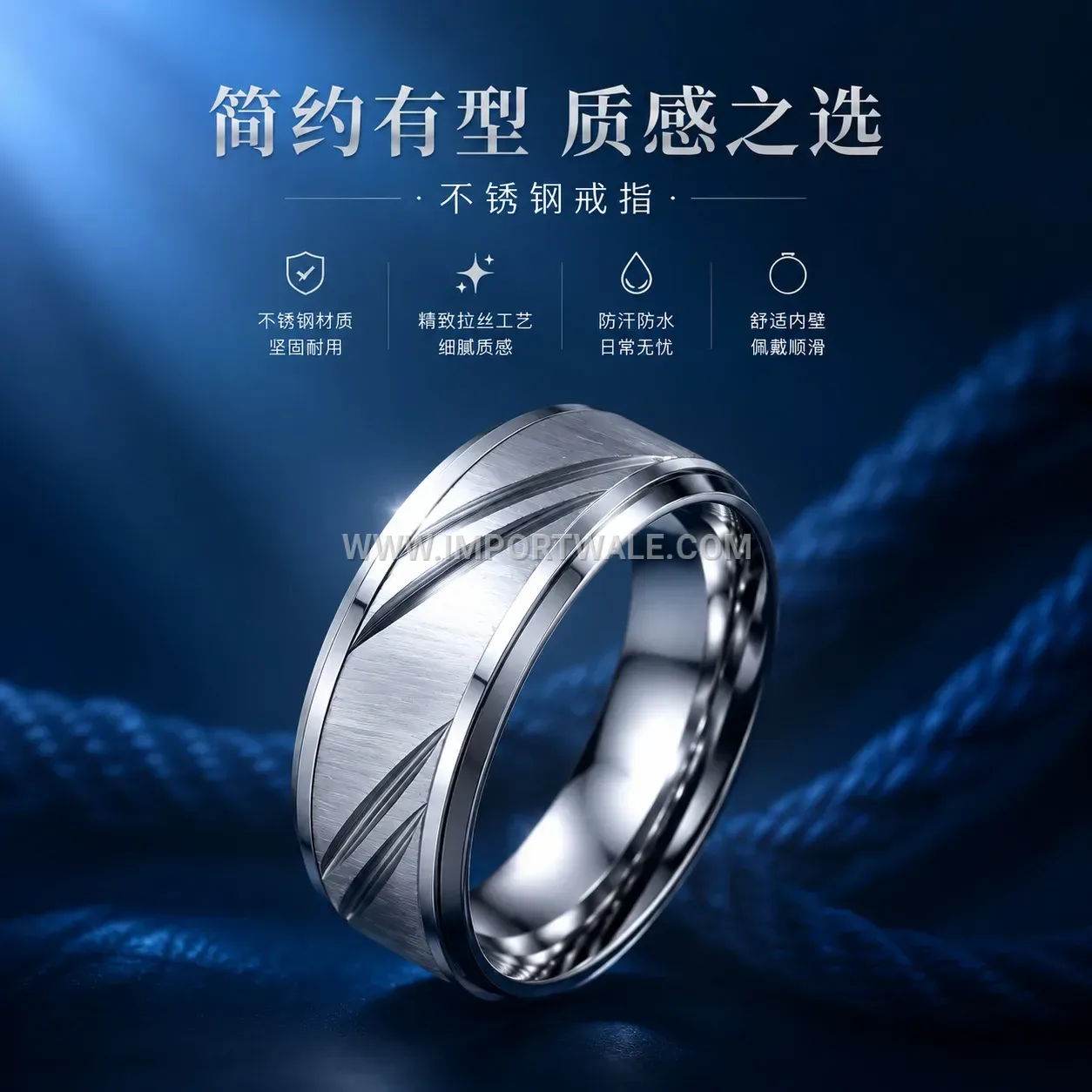Diagonal Matte Finish Stainless Steel 8mm Band Ring