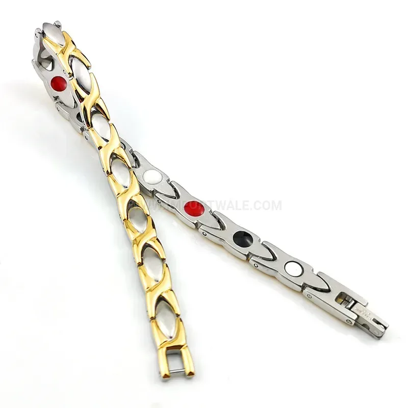 Trendy Two-Tone Stainless Steel Elegant Wave Bio Magnetic Bracelet