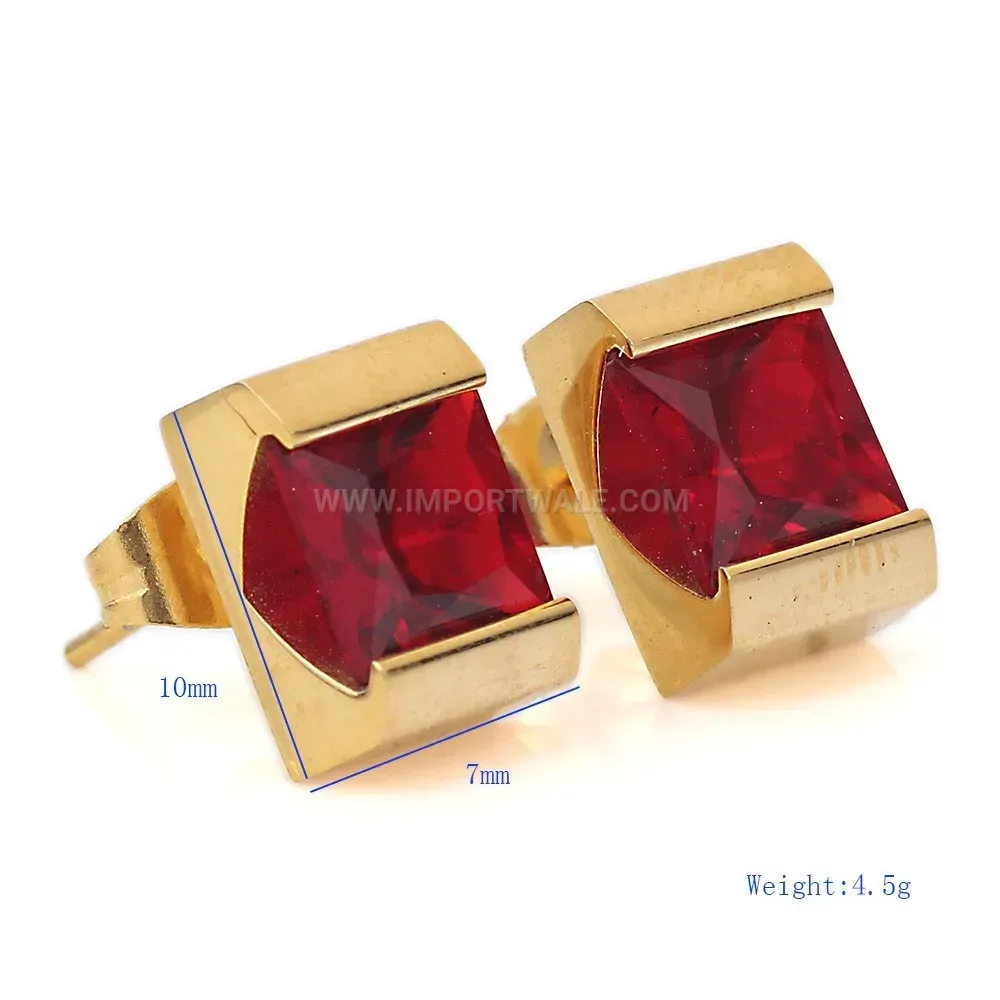 Square Zirconia Inlaid Stainless Steel Stud Earrings