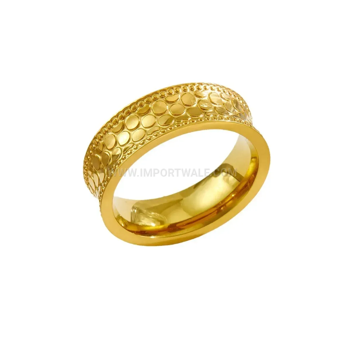 Textured Scale Pattern 18K Gold Plated Titanium Band