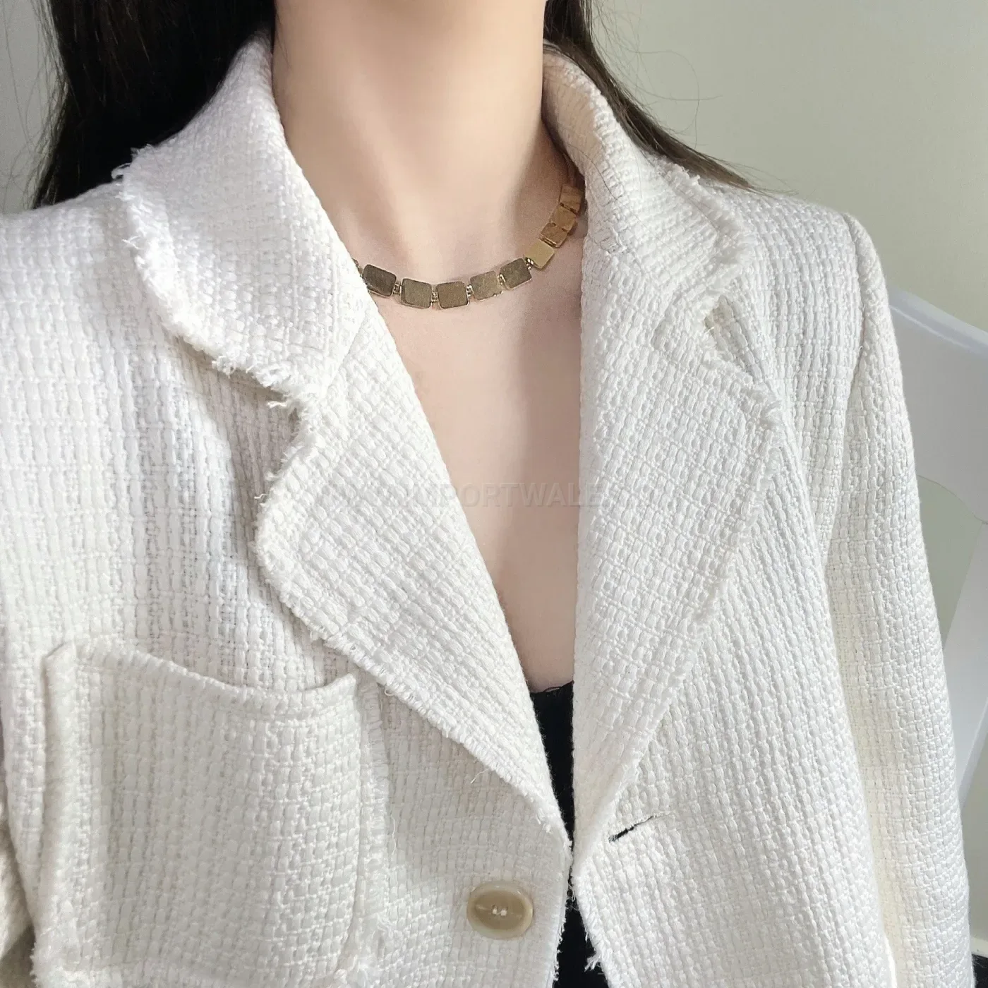 Premium Gold Titanium Steel Multi Square Tile Clavicle Chain Necklace