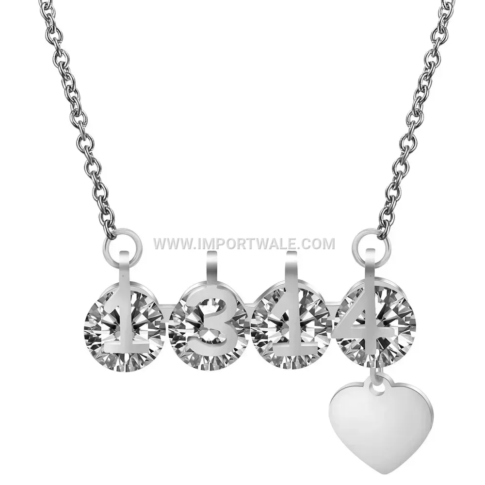 Stainless Steel Crystal Heart Pendant Neck Chain