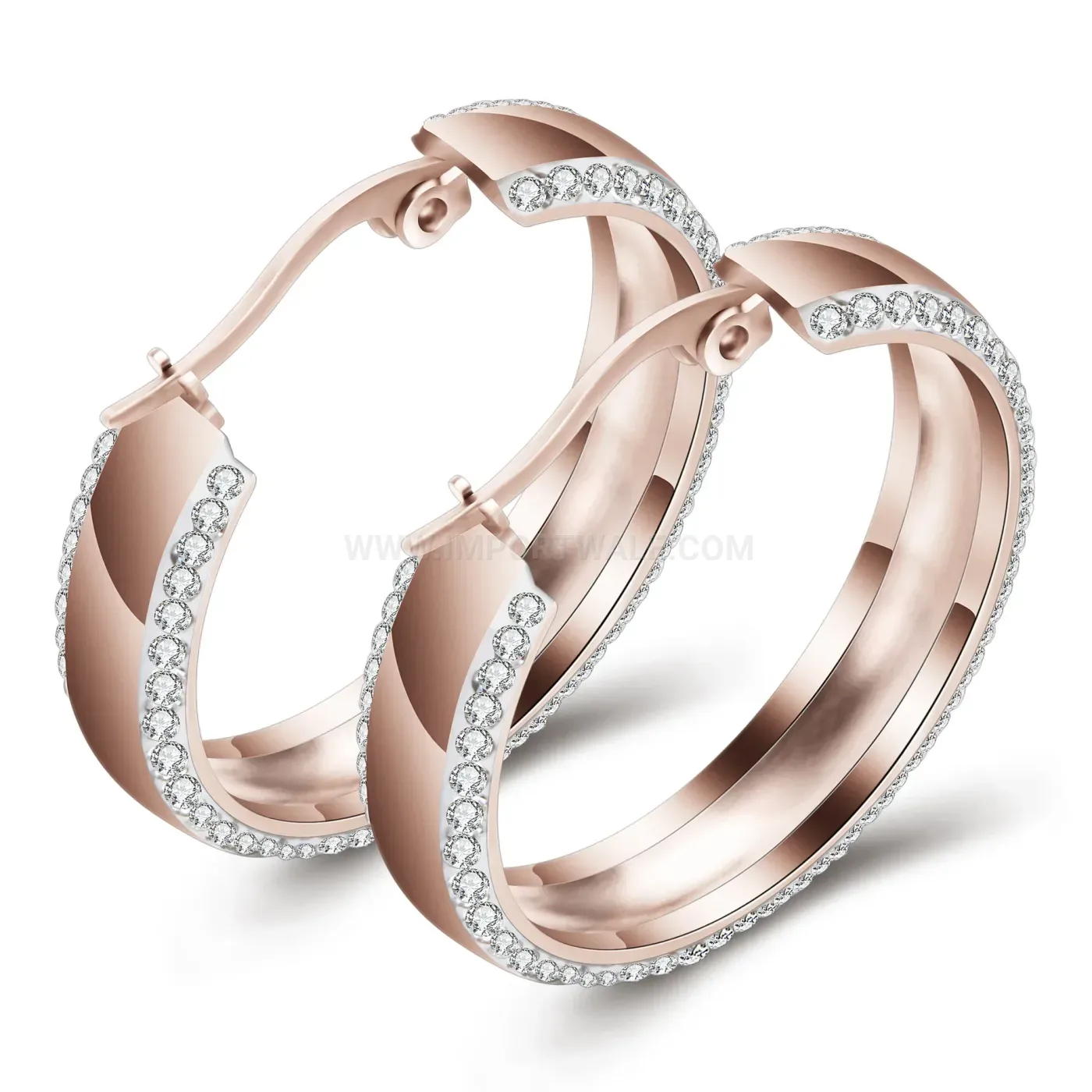 Trendy Double Row Crystal Clay Stainless Steel Stud Earrings