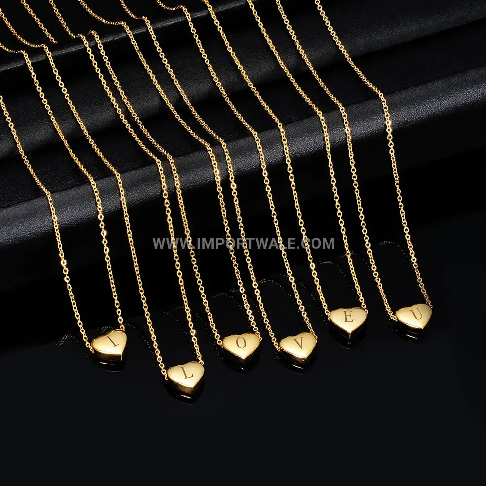 Gold Plated Stainless Steel Initial Heart Necklace