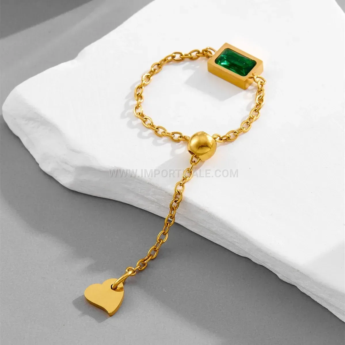 Adjustable Square Crystal Chain Ring in Titanium Steel