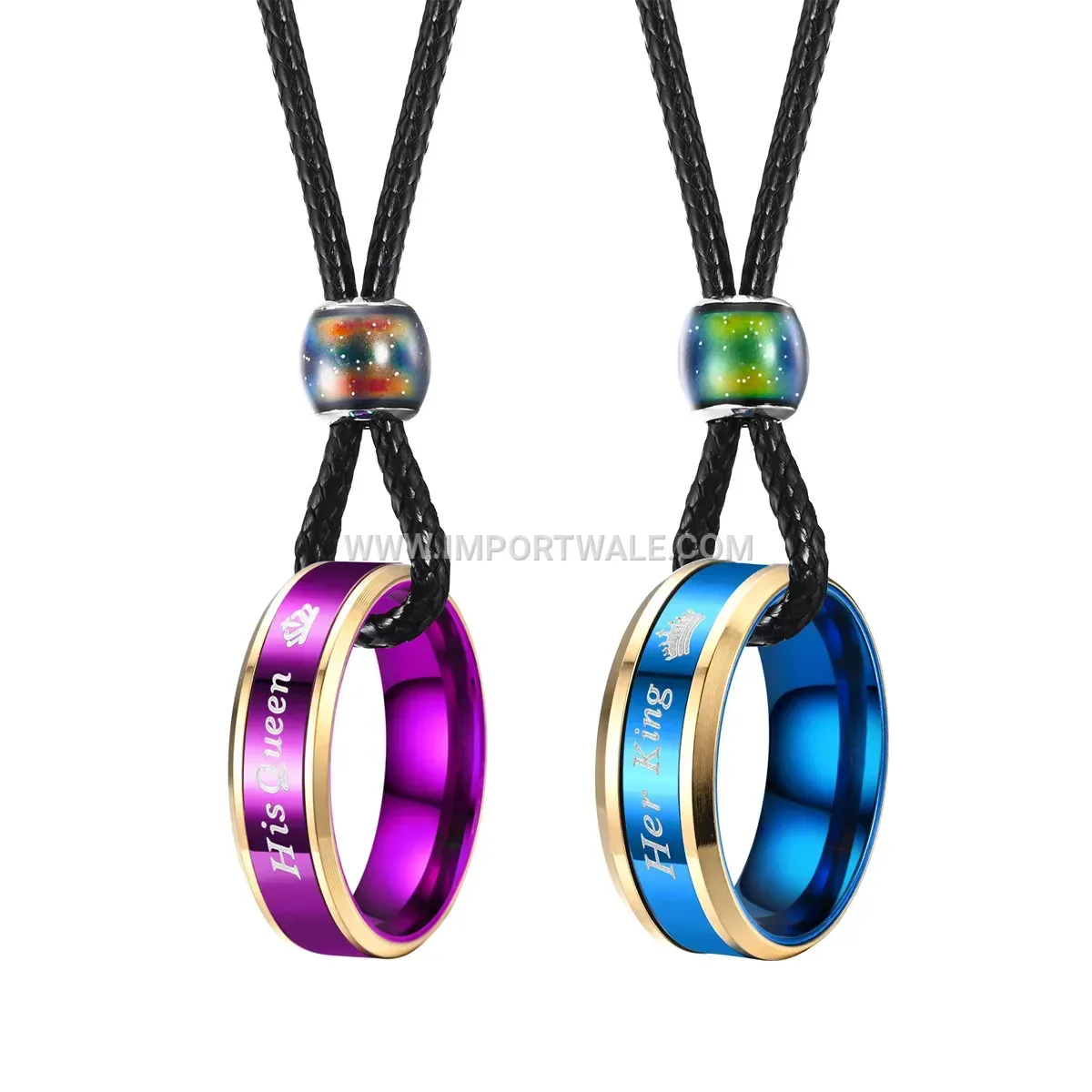 Stainless Steel Color Changing King Queen Pendant Necklace
