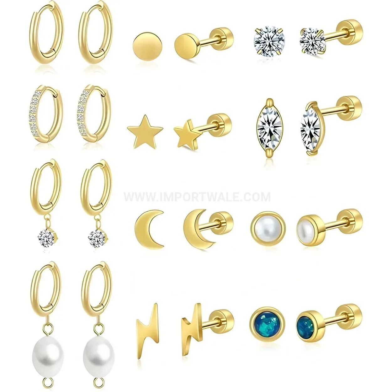 Designer Stainless Steel Flat Back Threaded Cartilage Piercing Stud Set