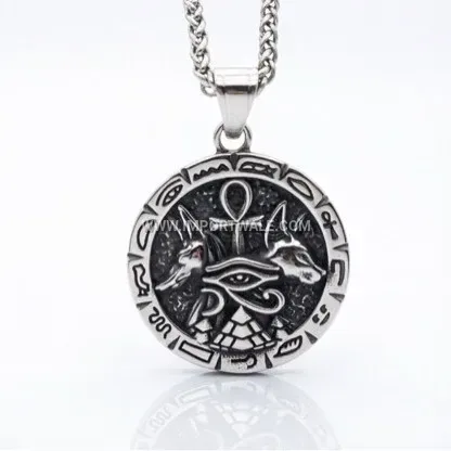 Vintage Titanium Steel Egyptian Ankh Anubis Cross Pendant