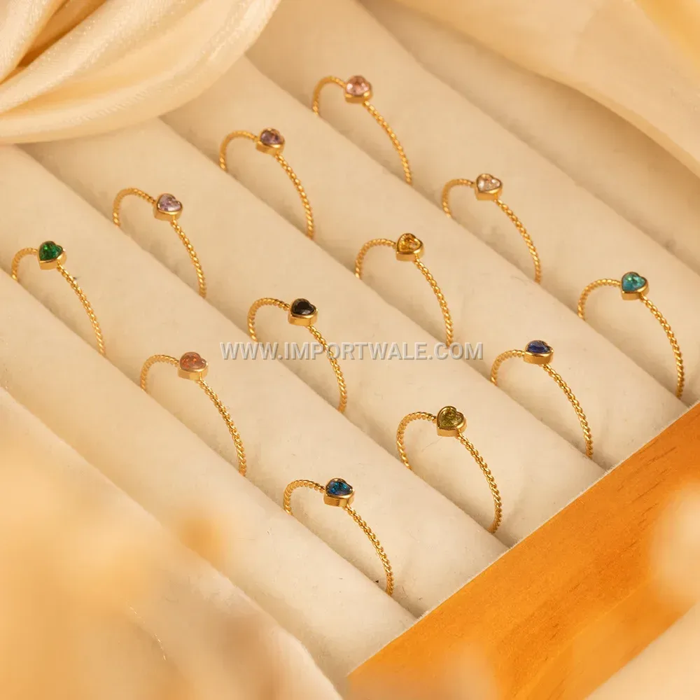 Heart Cut Zircon Open Stainless Steel Adjustable Ring
