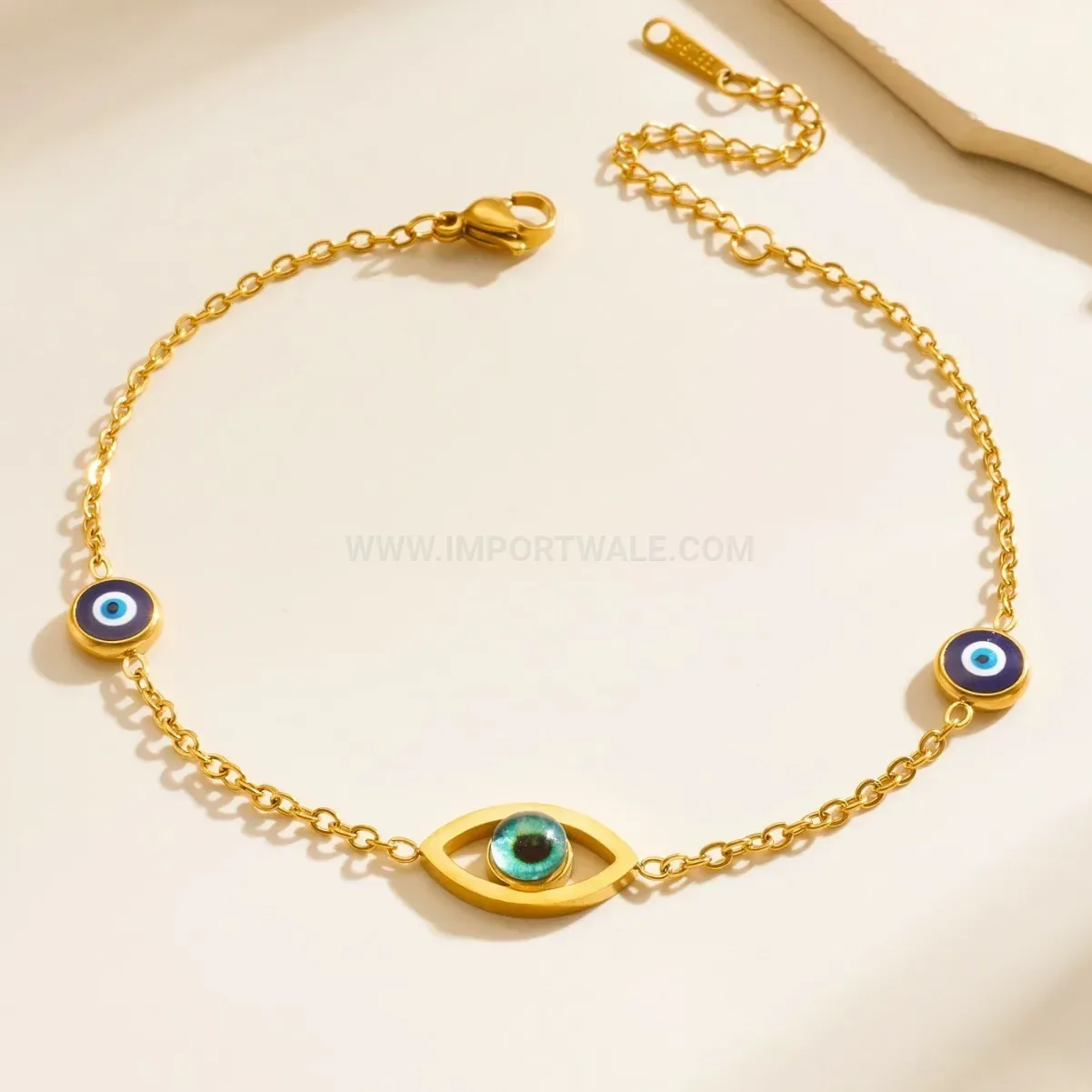 Stylish Gold Stainless Steel Turkish Evil Eye Charm Bracelet