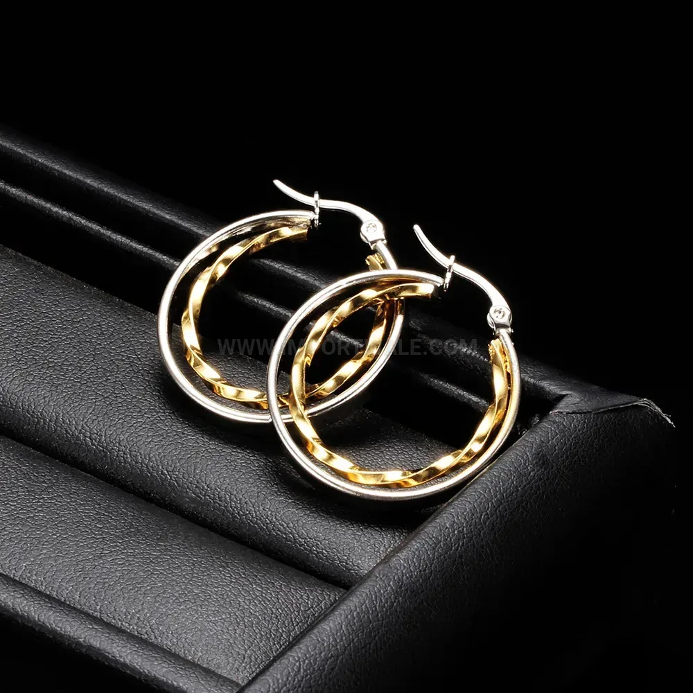 Fashion Contemporary Circular Hollow Cutout Stainless Steel Hoop Earrings