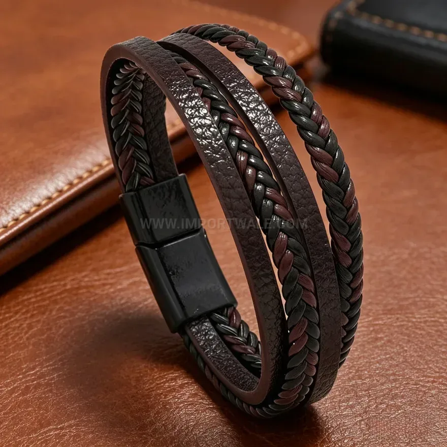 Designer Minimalist Handcrafted Leather Bracelet with Alloy Closure