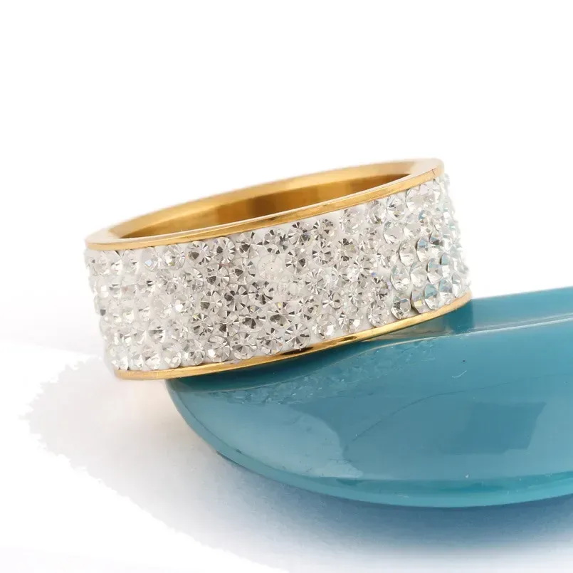 Gold Plated Five Row Pave Crystal Statement Ring