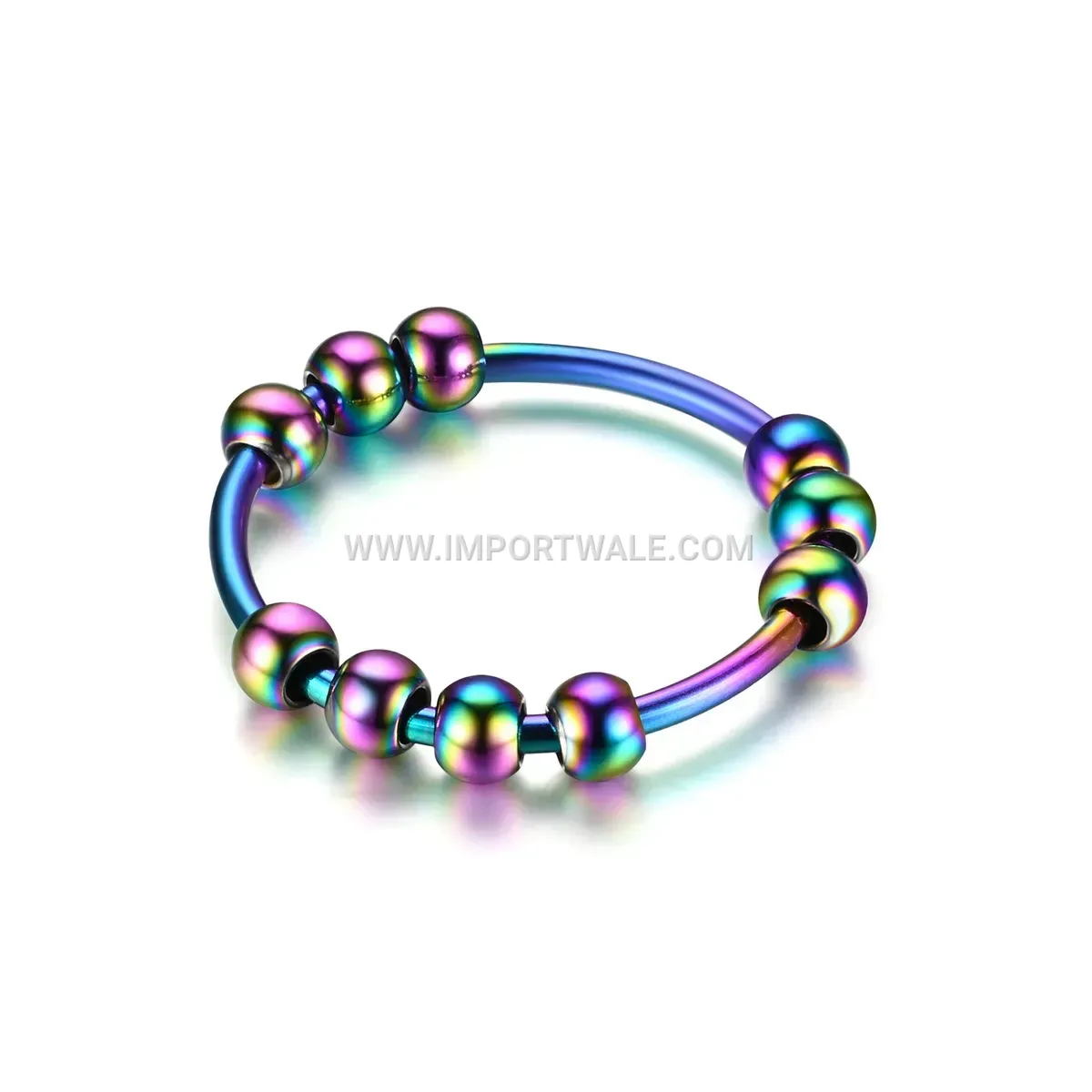 Ten Bead Stainless Steel Rotatable Spinner Band Ring