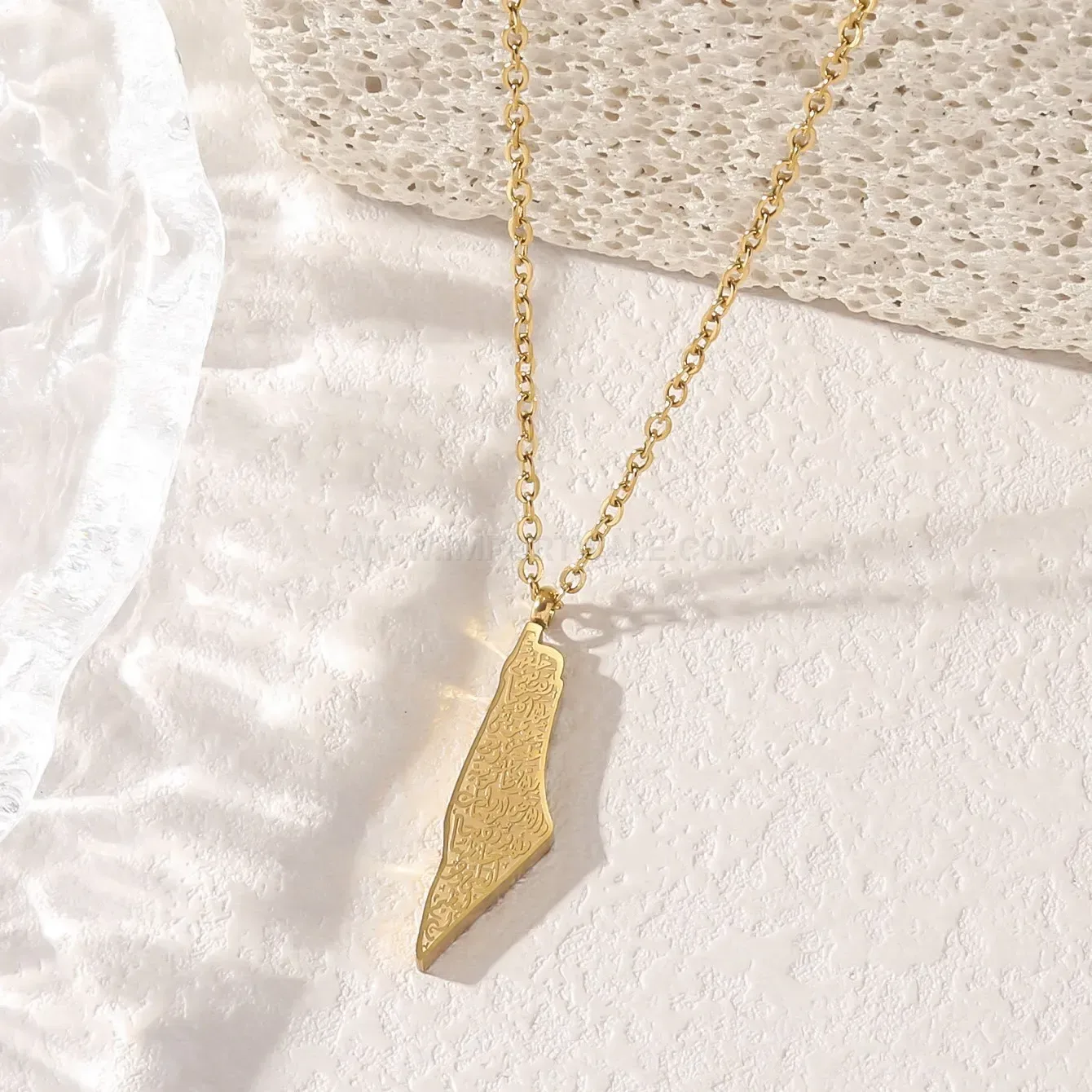 Bold Stainless Steel Ayatul Kursi Map Pendant Islamic Necklace
