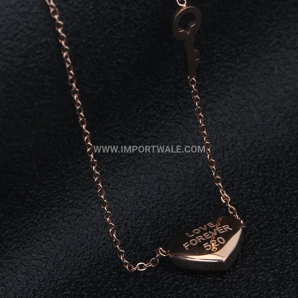 Rose Gold Stainless Steel Heart Engraved Love Pendant Necklace
