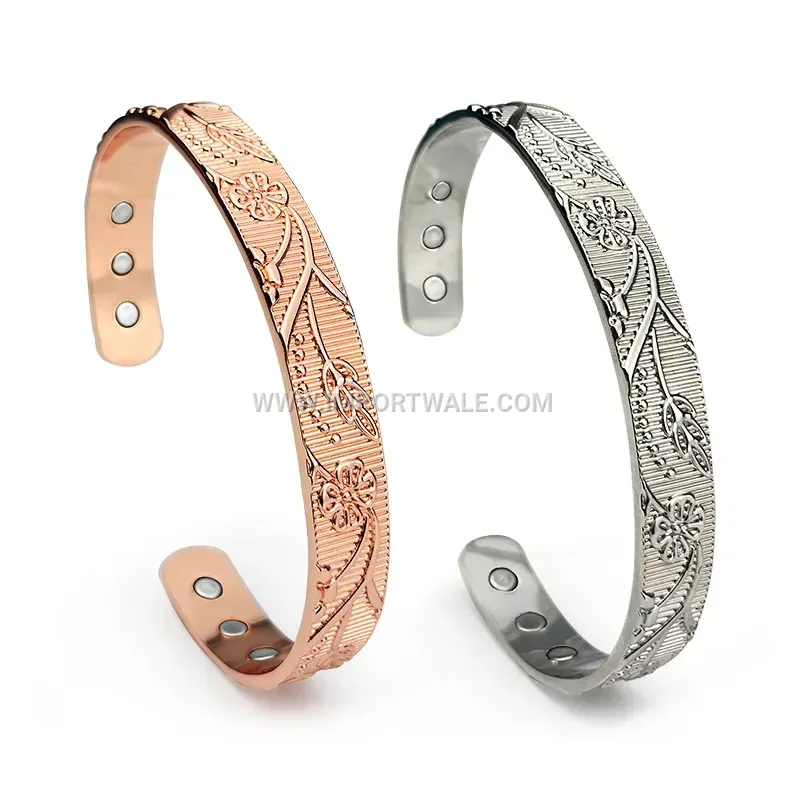 Embossed Plum Blossom Open Copper Bangle Bracelet