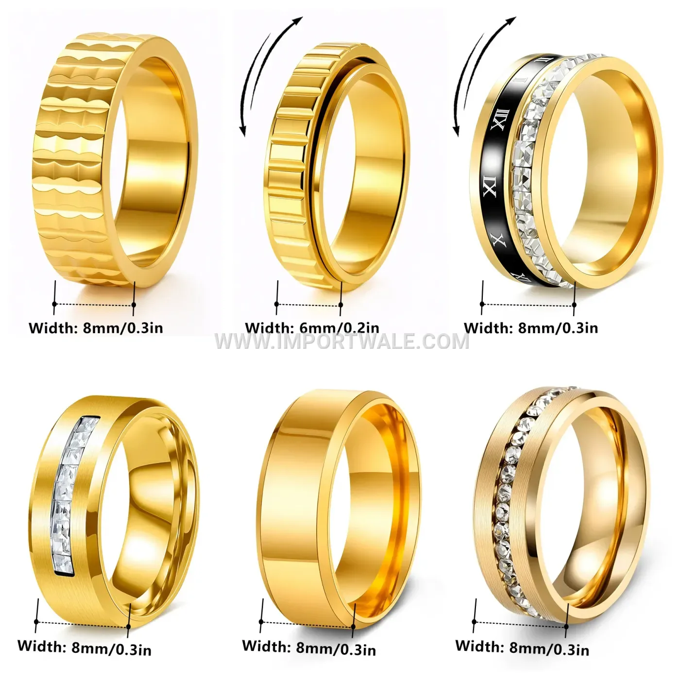 Gold Plated Stainless Steel Textured Band Ring Set