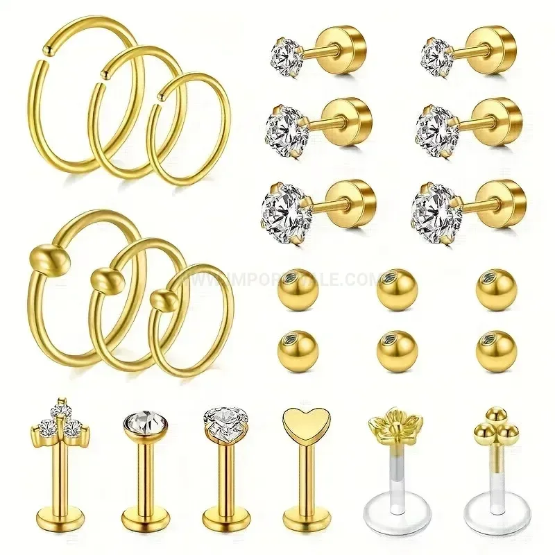 Elegant Versatile Stainless Steel Multi-Use Body Piercing Stud Set