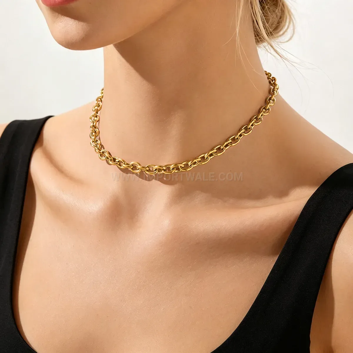 Elegant Stainless Steel OT Clasp Chain Necklace and Bracelet Set