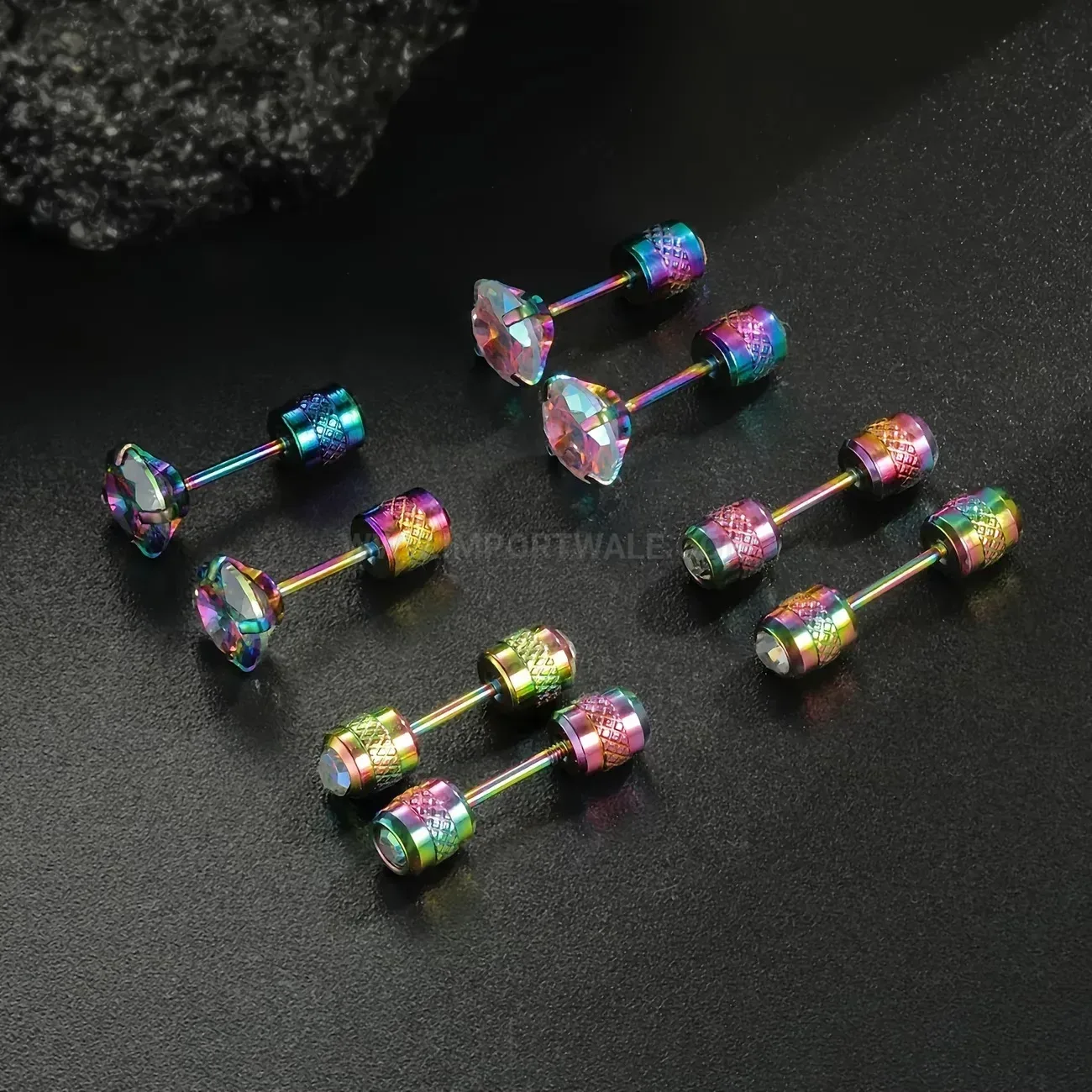 Chic Stainless Steel Rhinestone Threaded Punk Cartilage Piercing Stud Set