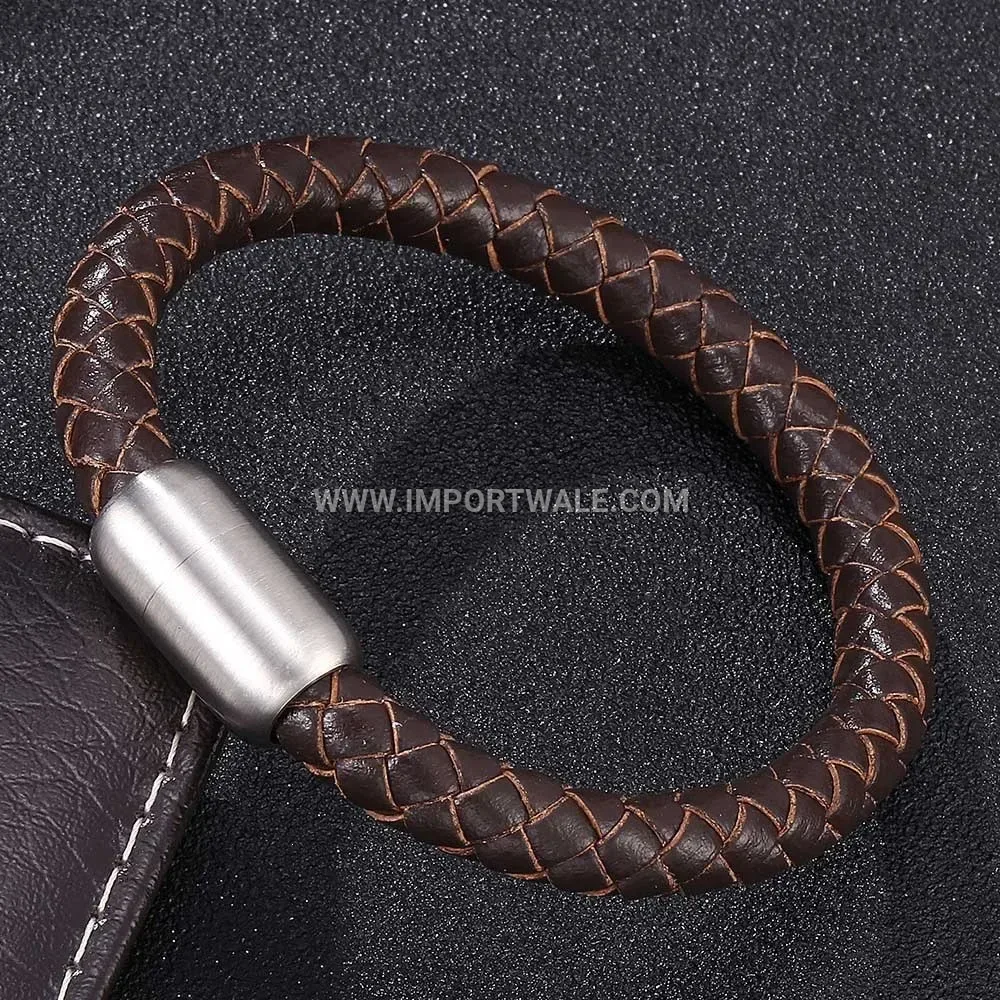 Braided Leather Magnetic Stainless Steel Bracelet for Men