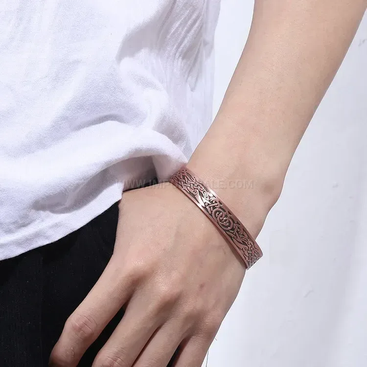 Pure Copper Magnetic Bio Bracelet with Vintage Ripple Texture