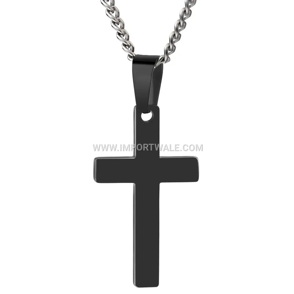 Minimalist Stainless Steel Tri-Tone Cross Pendant Chain Necklace