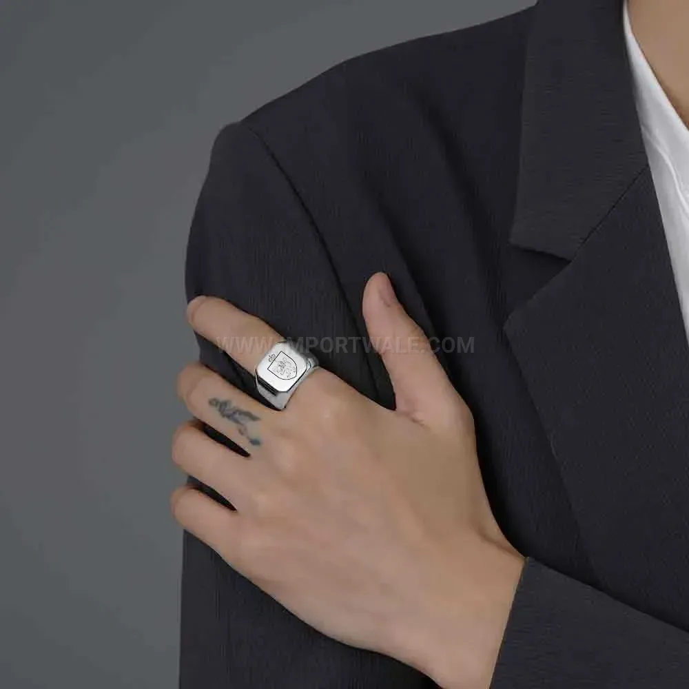 Trendy Vintage Engraved Initial Letter Square Stainless Steel Signet Ring