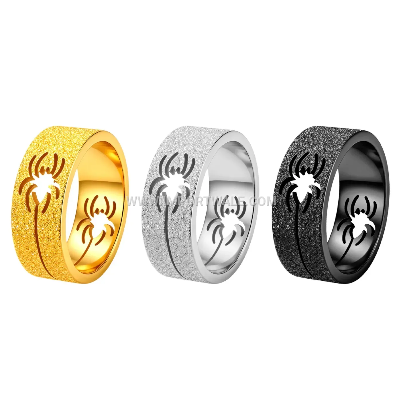 Cutout Spider Design Matte Stainless Steel Punk Band Ring