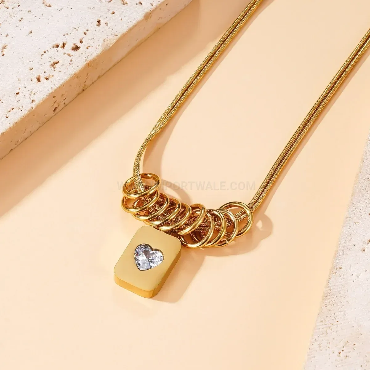 Stylish Titanium Steel Heart Charm Snake Chain Necklace