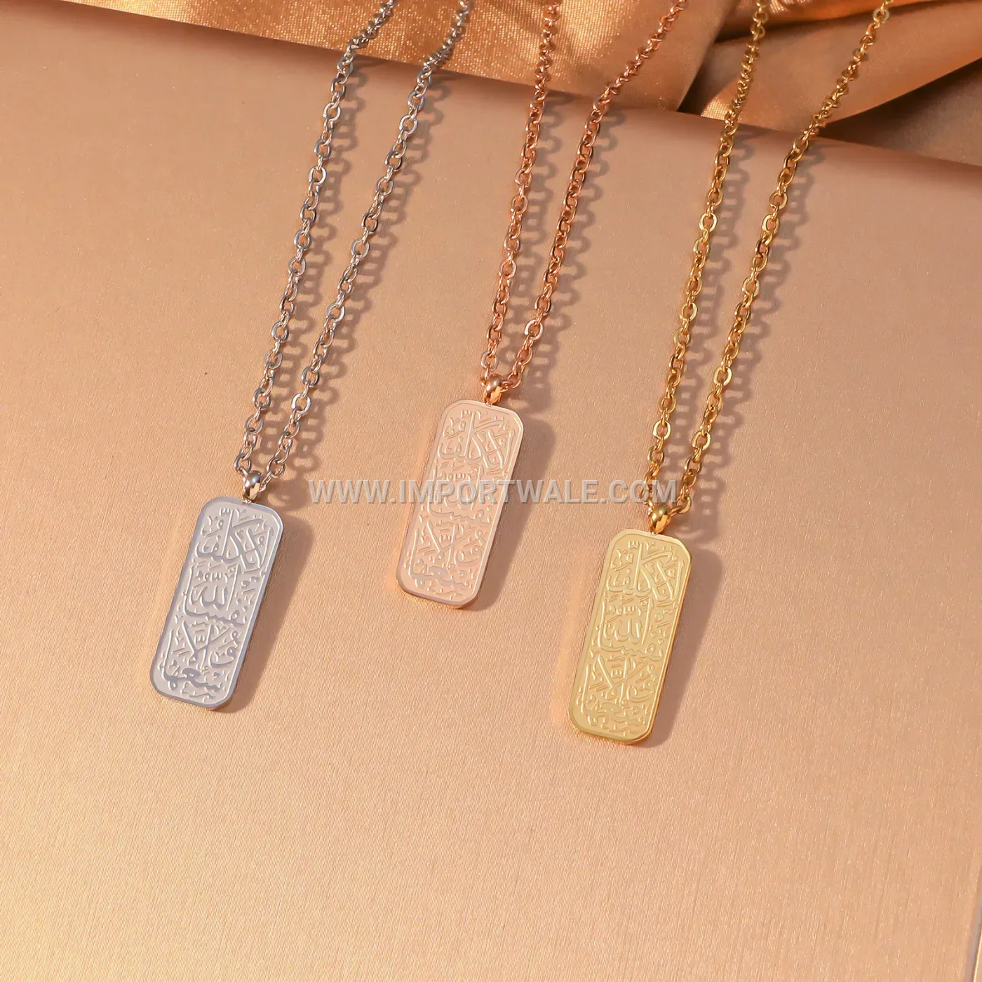 Stainless Steel Arabic Calligraphy Shahada Plate Pendant Necklace