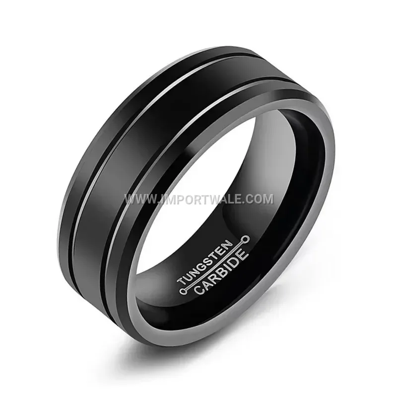 Matte Black Stainless Steel Double Line Beveled Ring