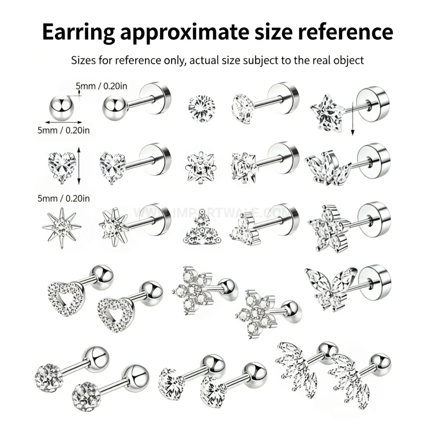 Stylish Flat Back Threaded Stainless Steel Zircon Cartilage Studs
