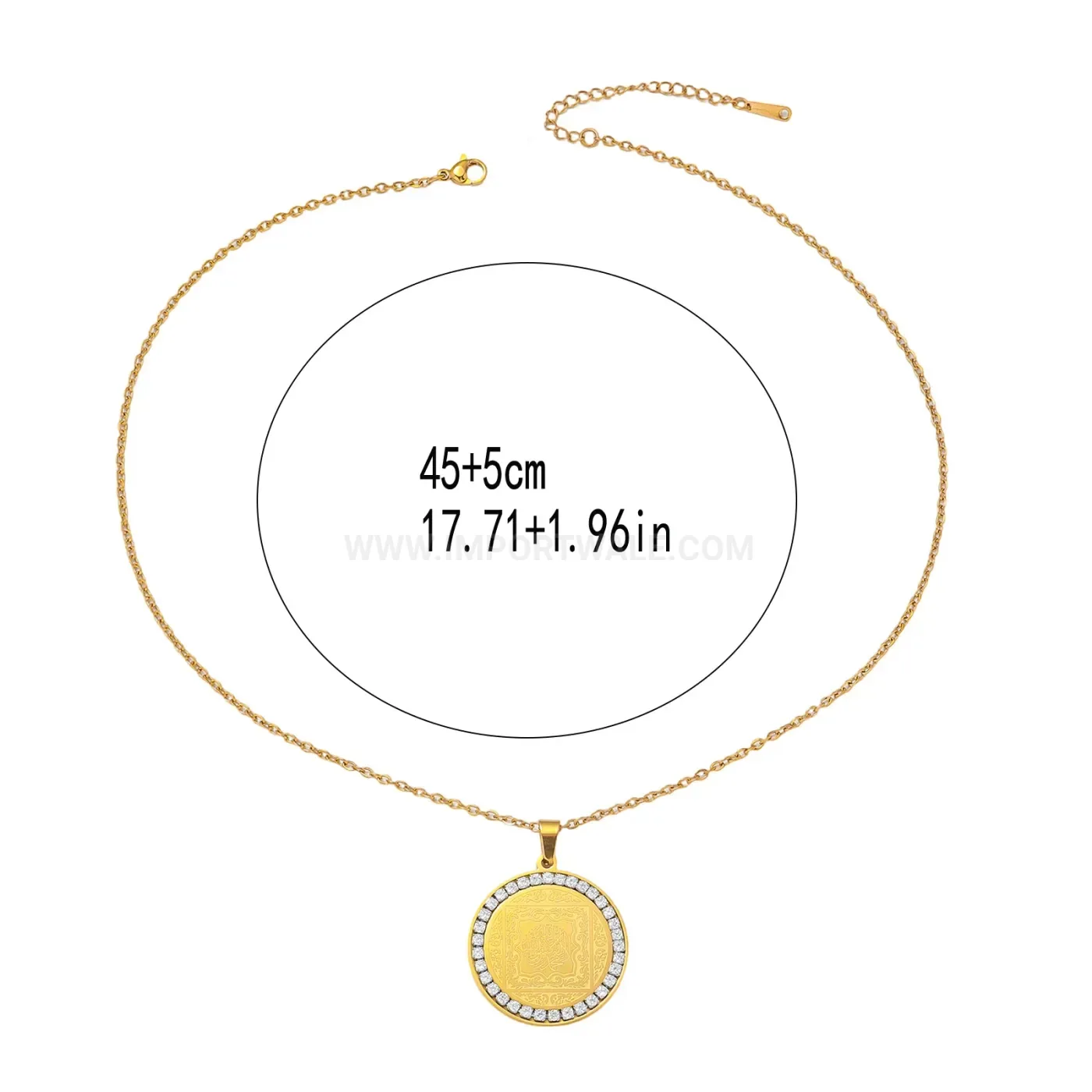 Classic Stainless Steel Gold Plated Ayatul Kursi Zircon Pendant Necklace