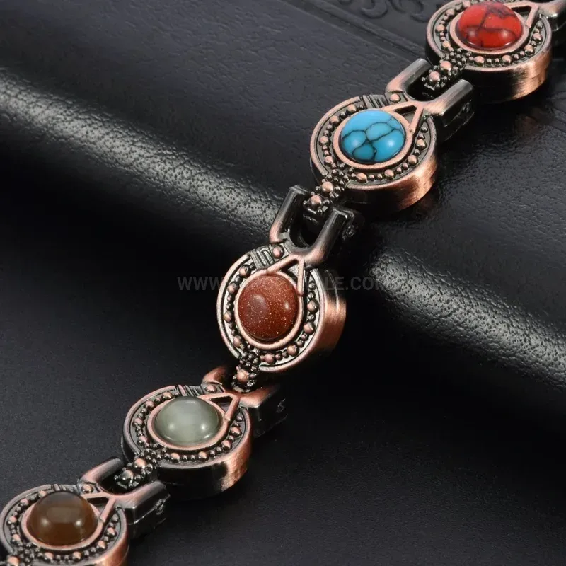 Vintage Red Copper Turquoise Bio Magnetic Energy Bracelet