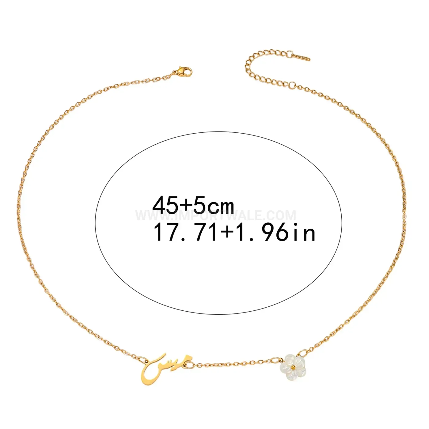 Gold Plated Stainless Steel Arabic Calligraphy Flower Shell Pendant Necklace