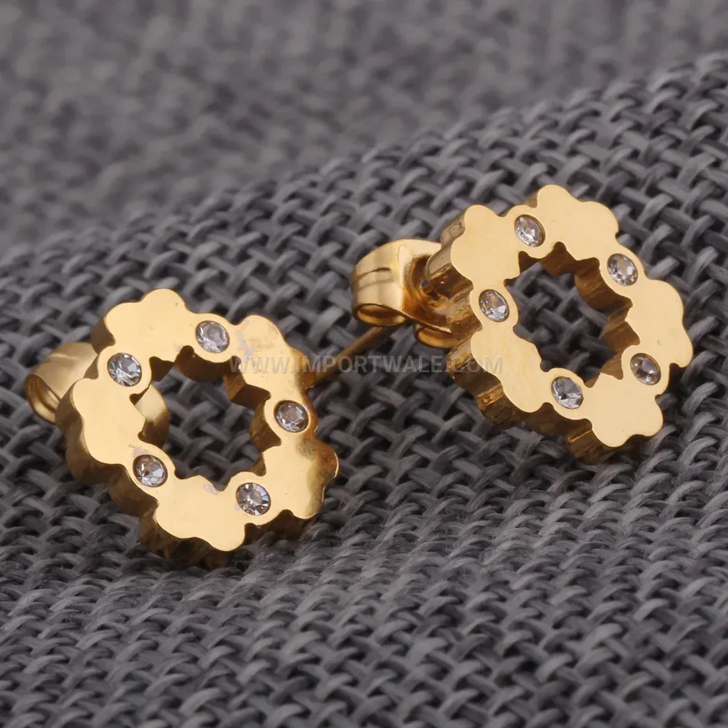 Rhinestone Star and Heart Gold Plated Stainless Steel Stud Earrings 13mm