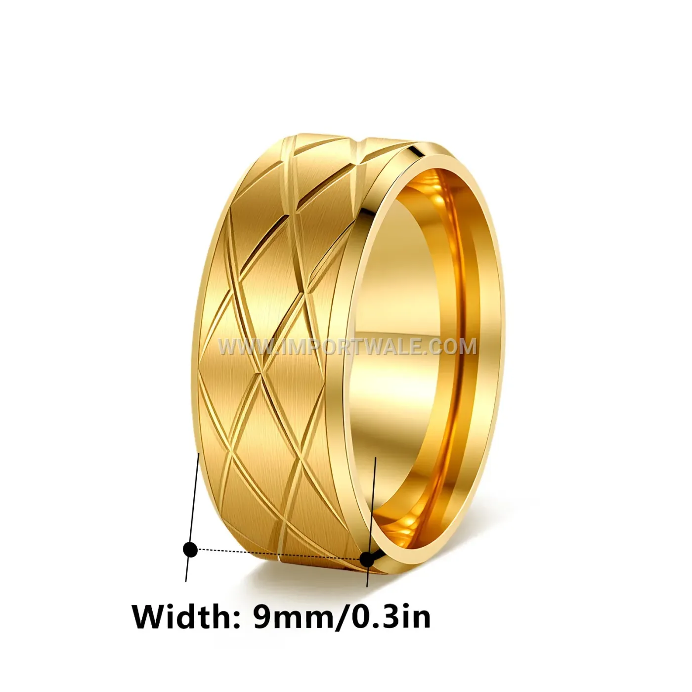 Engraved Lattice Pattern Stainless Steel Band Ring