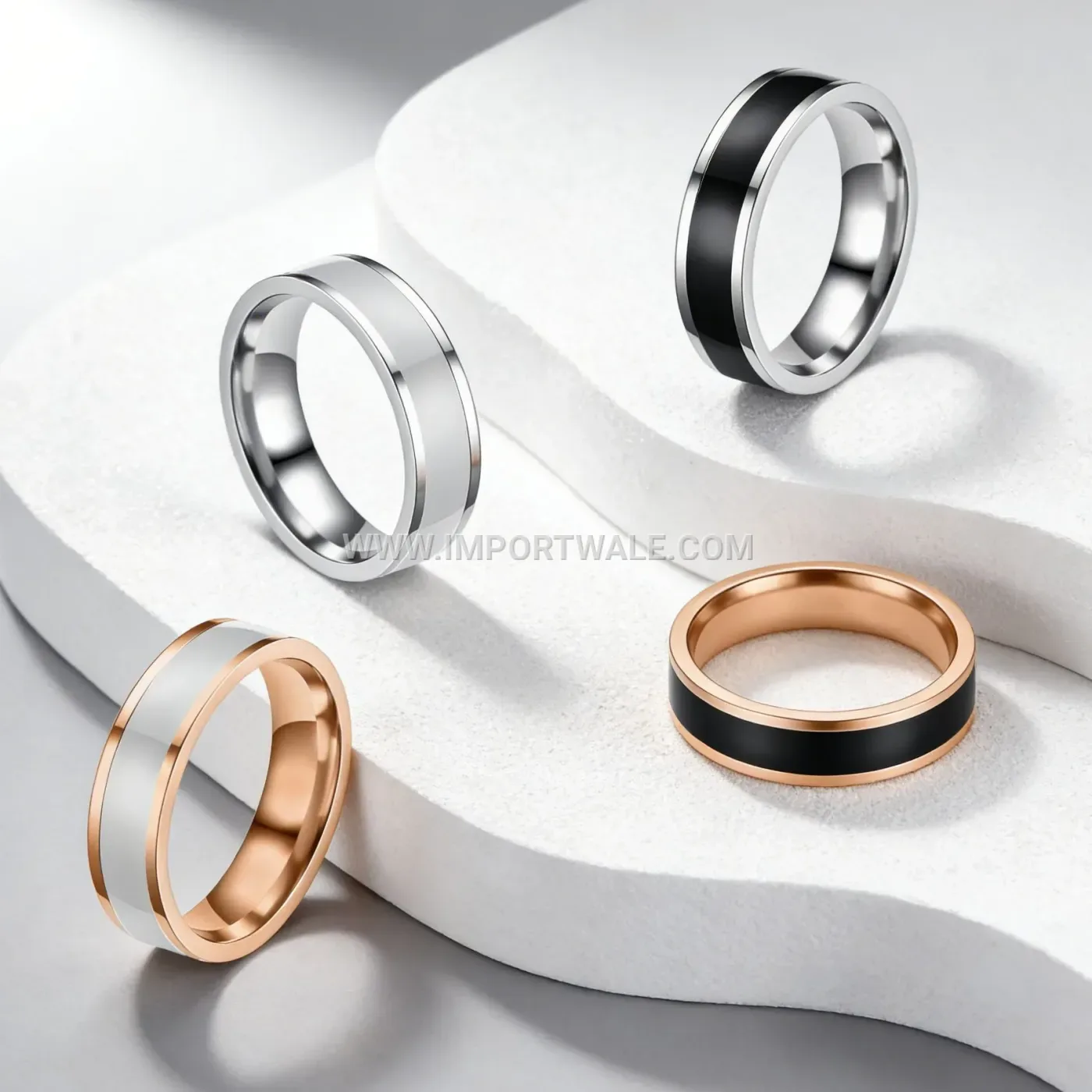 Six Millimeter Enamel Accent Electroplated Stainless Steel Band Ring